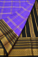 Purple Mysore Crepe Silk Checks Saree — Handloom Weave, Occasions