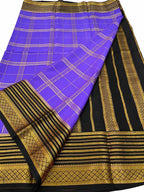 Purple Mysore Crepe Silk Checks Saree — Handloom Weave, Occasions