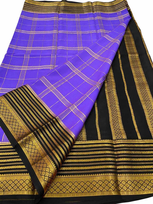 Purple Mysore Crepe Silk Checks Saree — Handloom Weave, Occasions