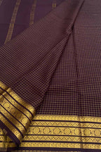 Brown Handloom Mysore Pure Crepe Silk Checks Design Saree