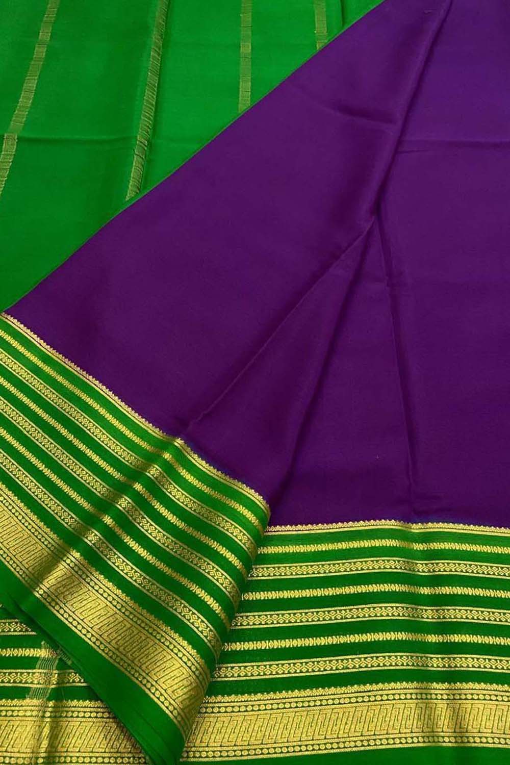 Purple Mysore Pure Crepe Silk Saree Handloom Weave Festive