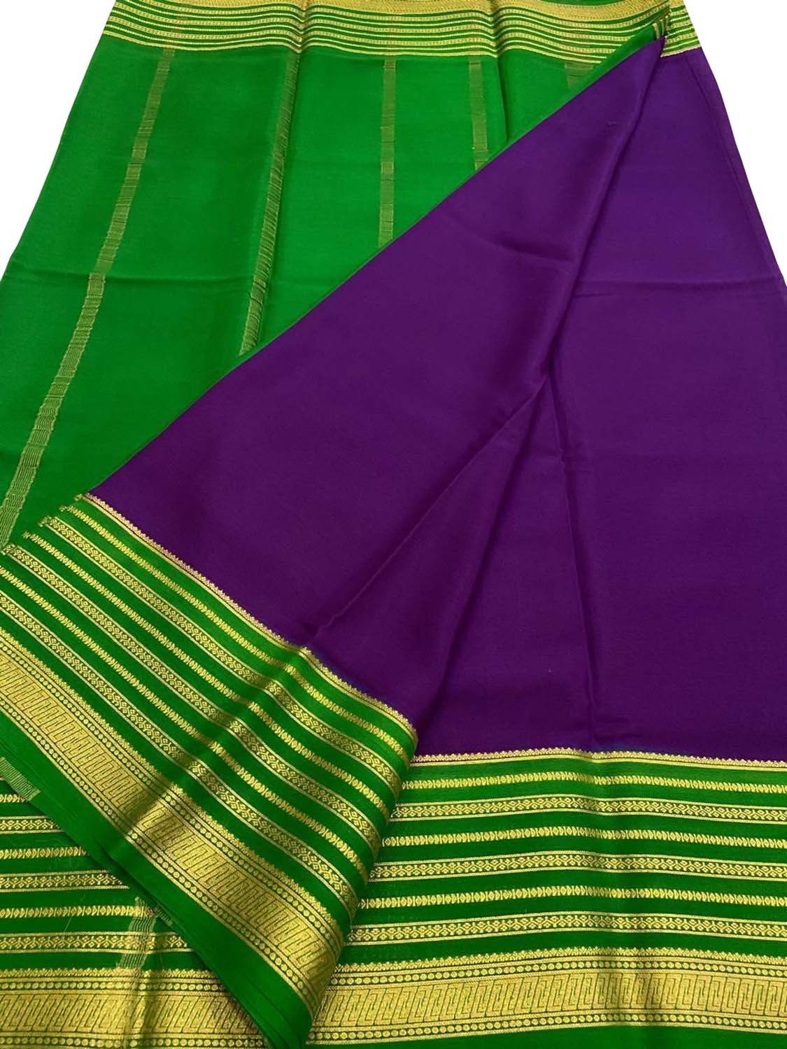 Purple Mysore Pure Crepe Silk Saree Handloom Weave Festive