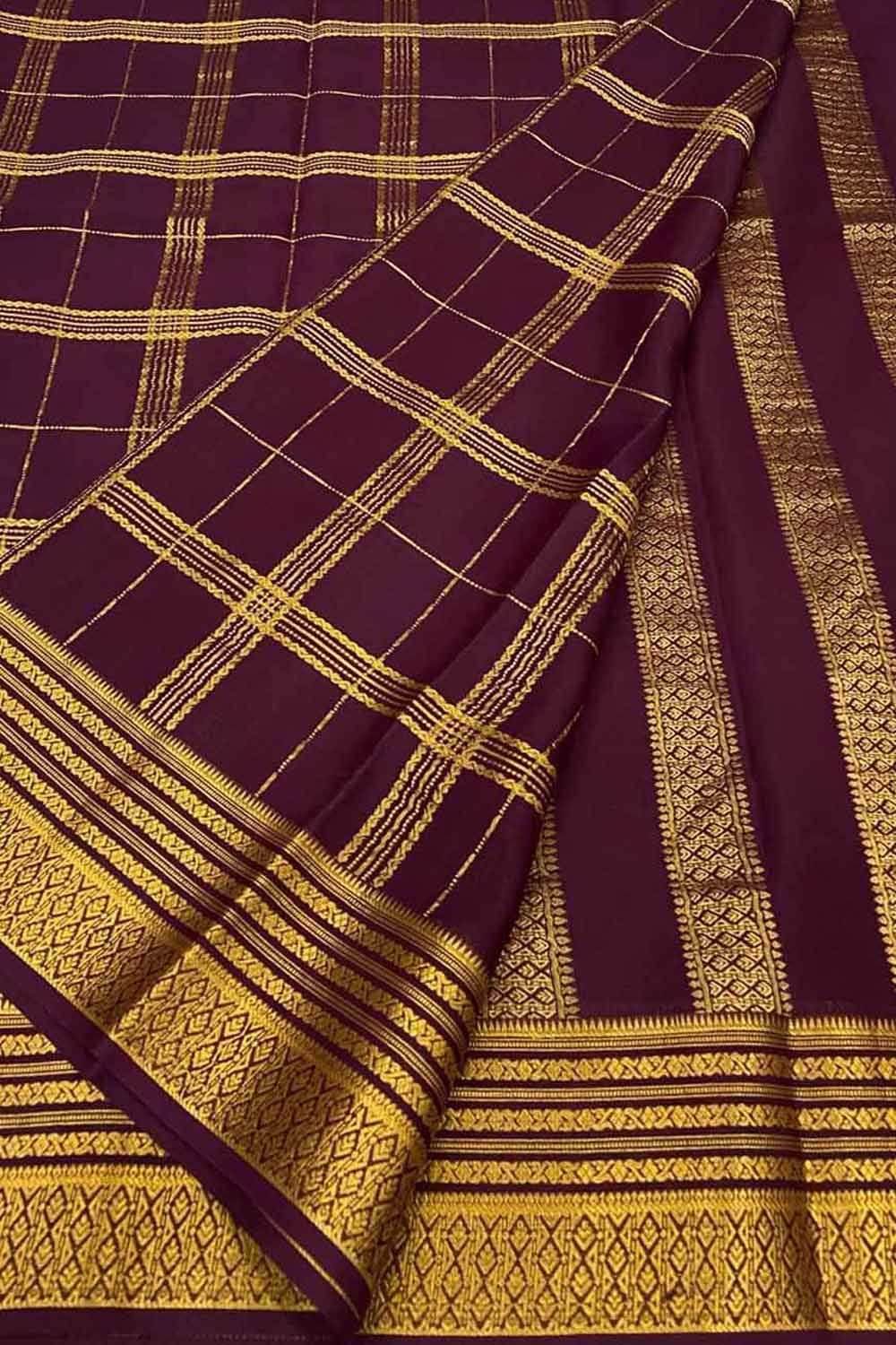 Purple Mysore Pure Crepe Silk Saree — Handloom Weave, Celebration