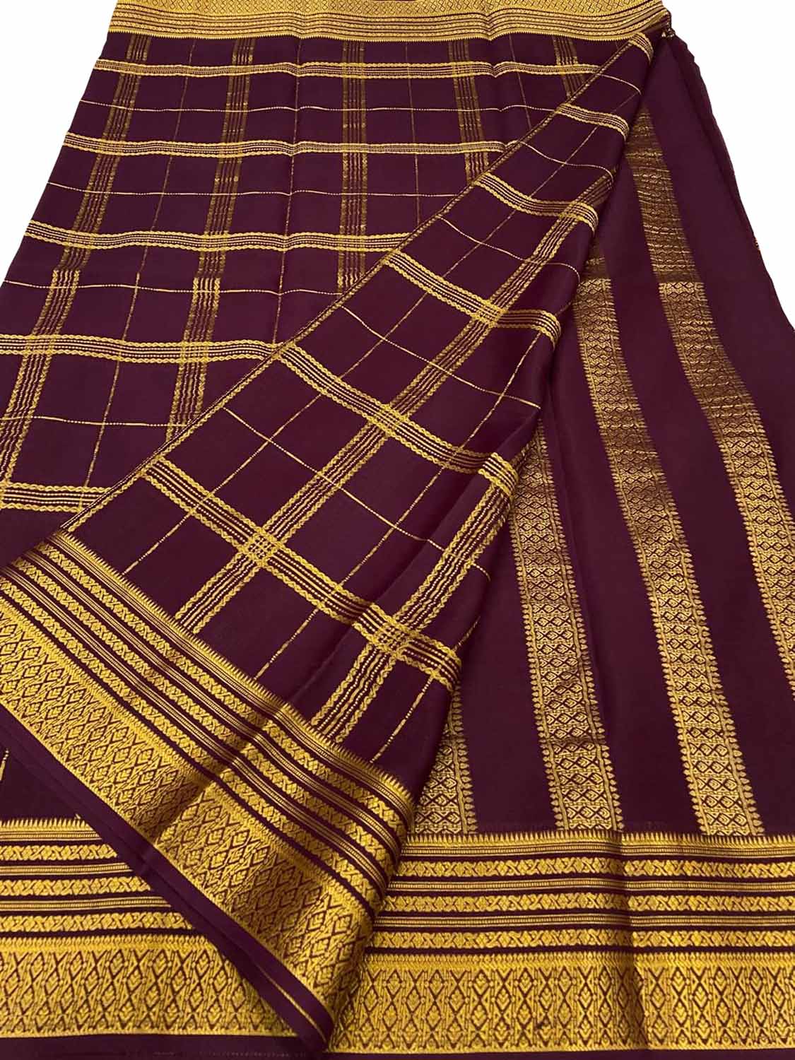 Purple Mysore Pure Crepe Silk Saree — Handloom Weave, Celebration
