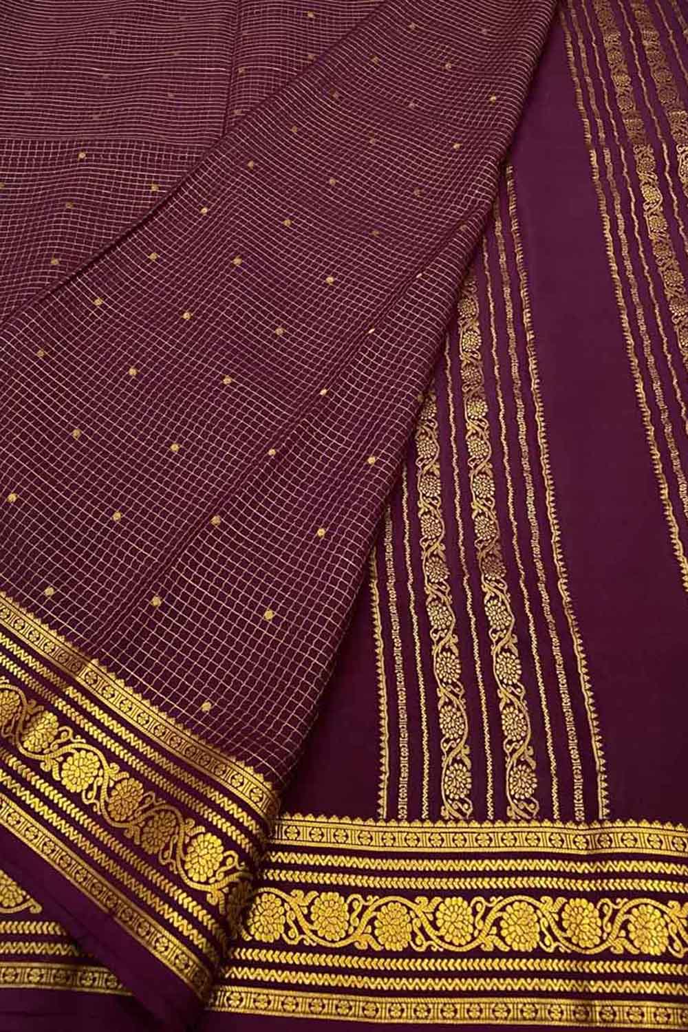 Purple Handloom Mysore Pure Crepe Silk Saree
