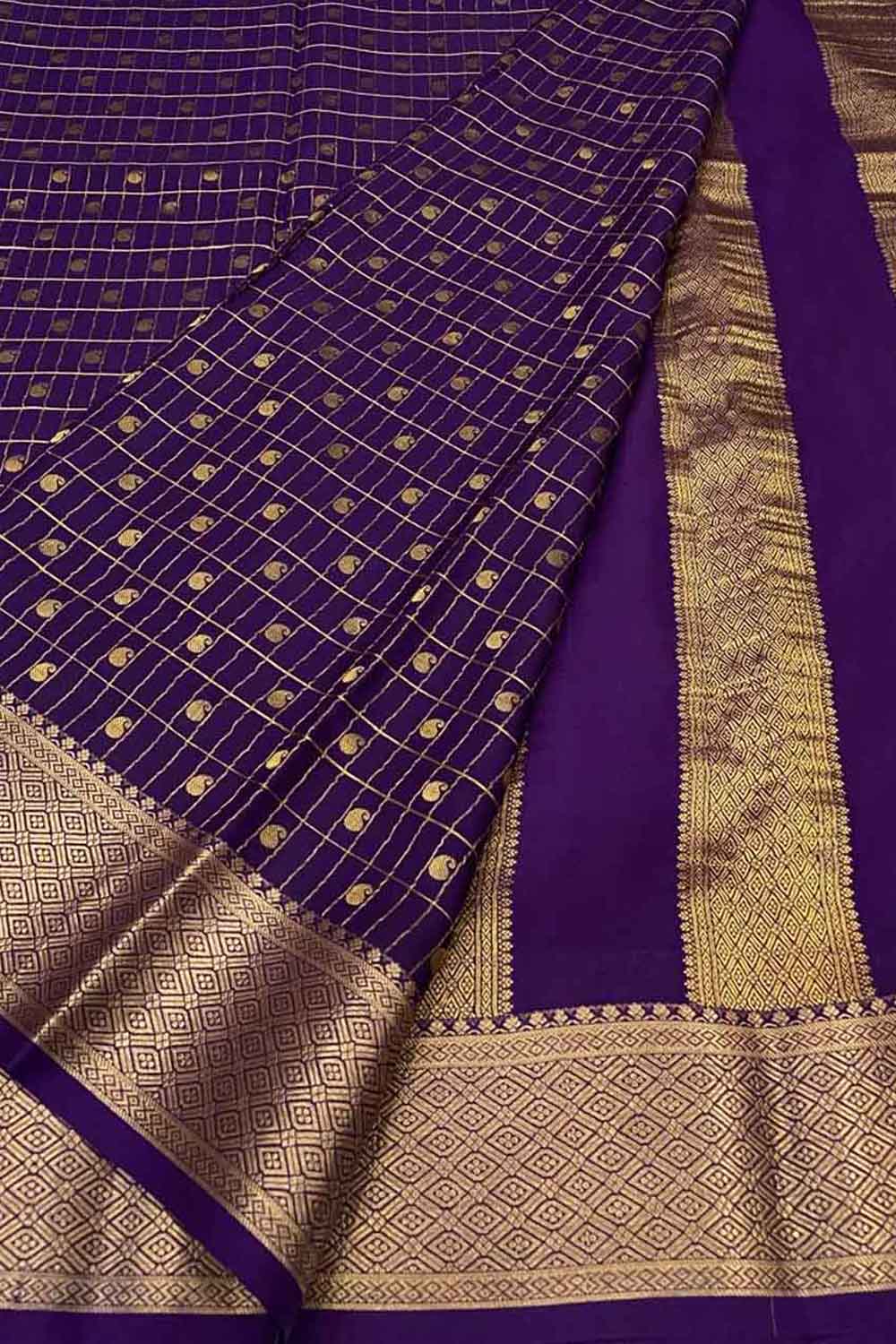 Purple Handloom Mysore Pure Crepe Silk Saree