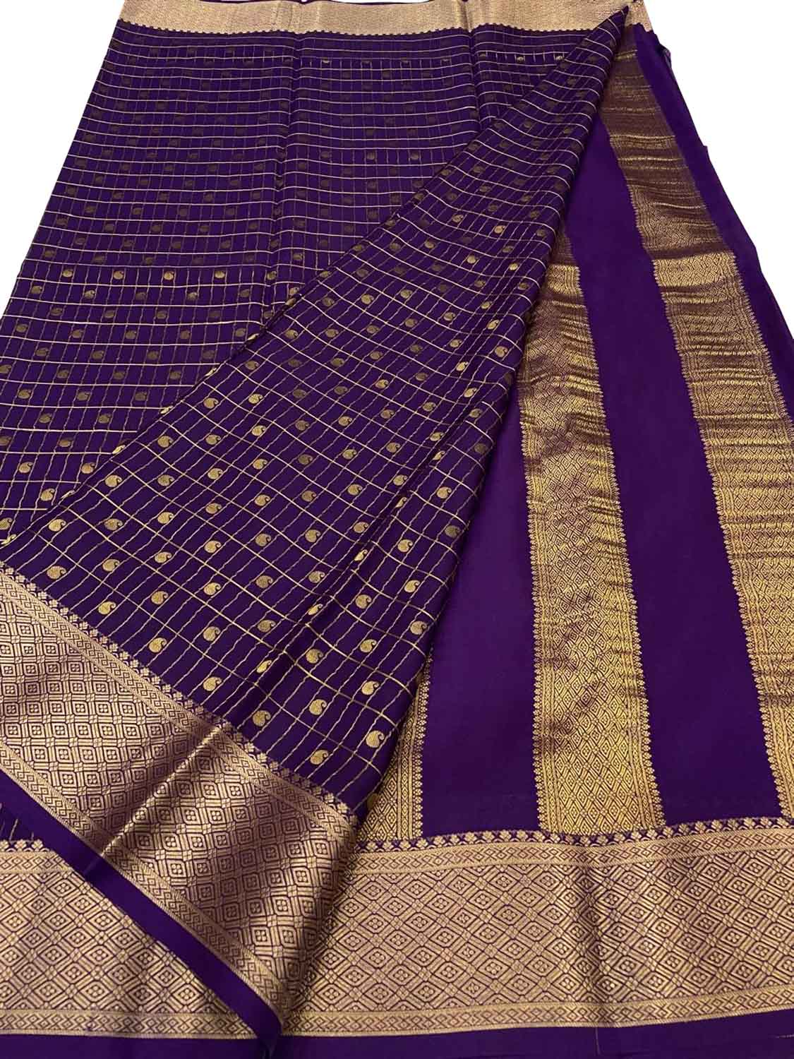 Purple Handloom Mysore Pure Crepe Silk Saree