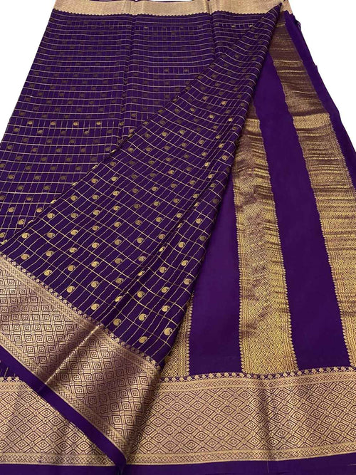 Purple Handloom Mysore Pure Crepe Silk Saree