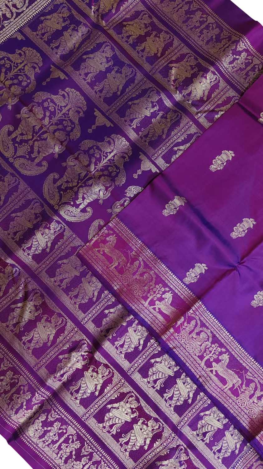 Purple Swarnachari Silk Saree — Handloom Pure Silk, Festive & Wedding