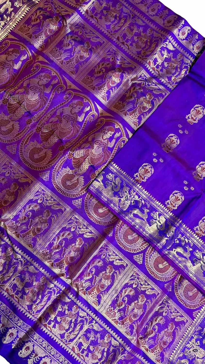 Purple Swarnachari Pure Silk Saree Handloom Woven Festive