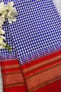 Purple and Red Ilkal Silk Temple Border Checks Saree