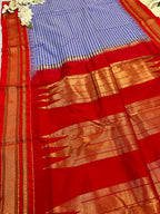 Purple and Red Ilkal Silk Temple Border Checks Saree