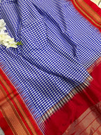 Purple and Red Ilkal Silk Temple Border Checks Saree