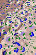 Purple Paithani Silk Fabric — Peacock and Flower Design, Festive