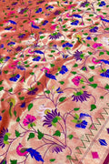 Purple Paithani Silk Fabric — Peacock and Flower Weave, Wedding