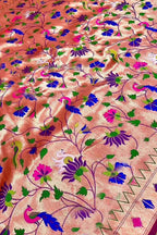 Purple Paithani Silk Fabric — Peacock and Flower Weave, Wedding