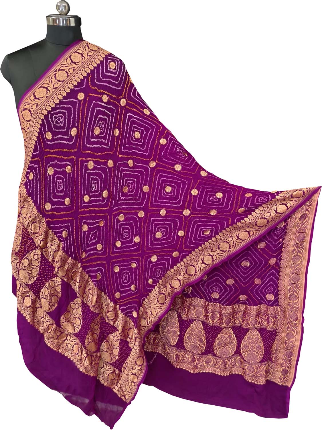 Purple Pure Georgette Bandhani Rai Bandhej Dupatta