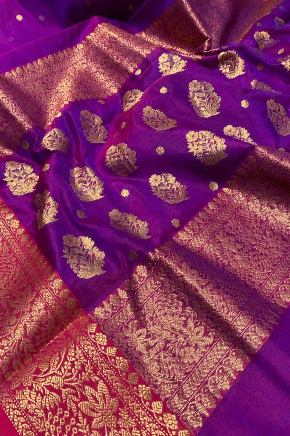 Purple Pure Katan Chanderi Handloom Silk Saree