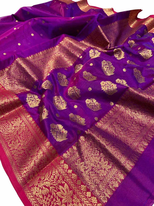 Purple Pure Katan Chanderi Handloom Silk Saree