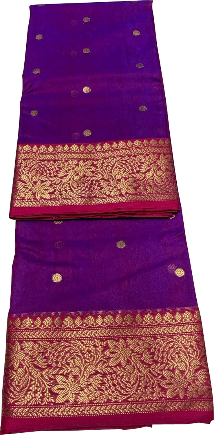 Purple Pure Katan Chanderi Handloom Silk Saree