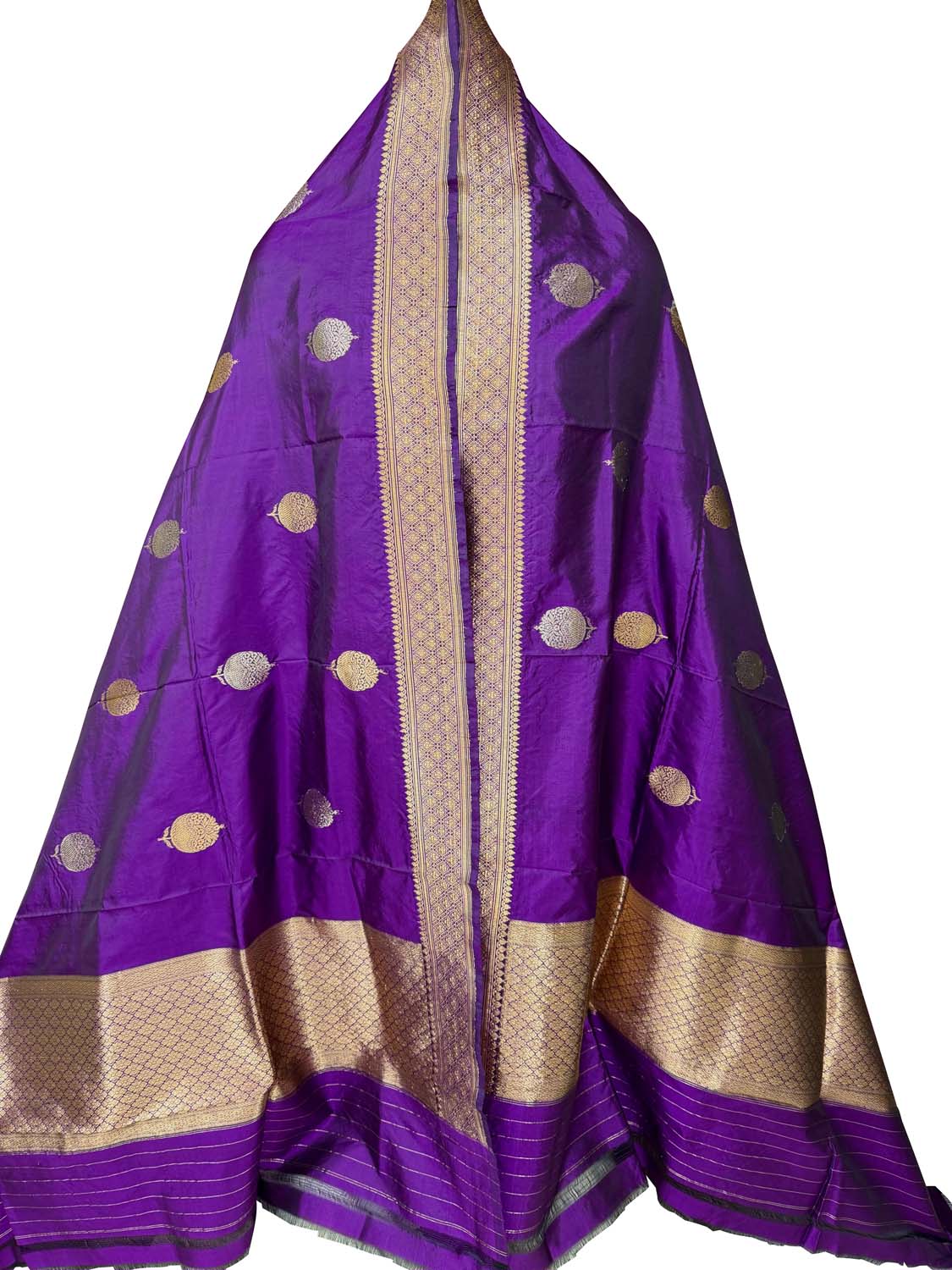 Purple Pure Katan Silk Banarasi Handloom Booti Design Handloom Dupatta