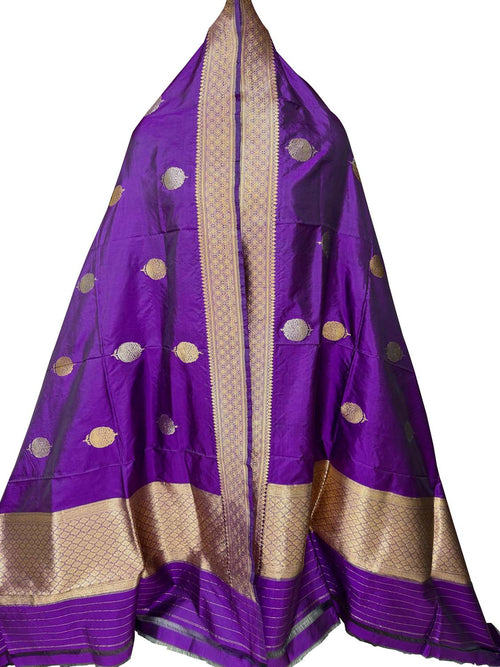 Purple Pure Katan Silk Banarasi Handloom Booti Design Handloom Dupatta