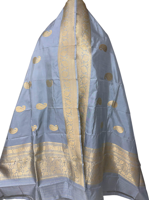 Purple Pure Katan Silk Banarasi Handloom Booti Design Handloom Dupatta