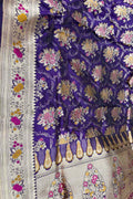 Purple Pure Katan Silk Banarasi Saree Handloom Festive Wear