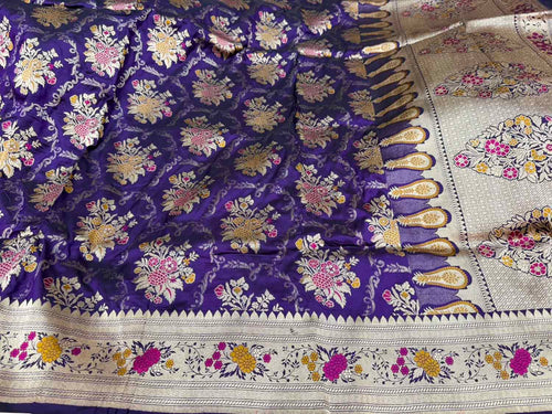 Purple Pure Katan Silk Banarasi Saree Handloom Festive Wear