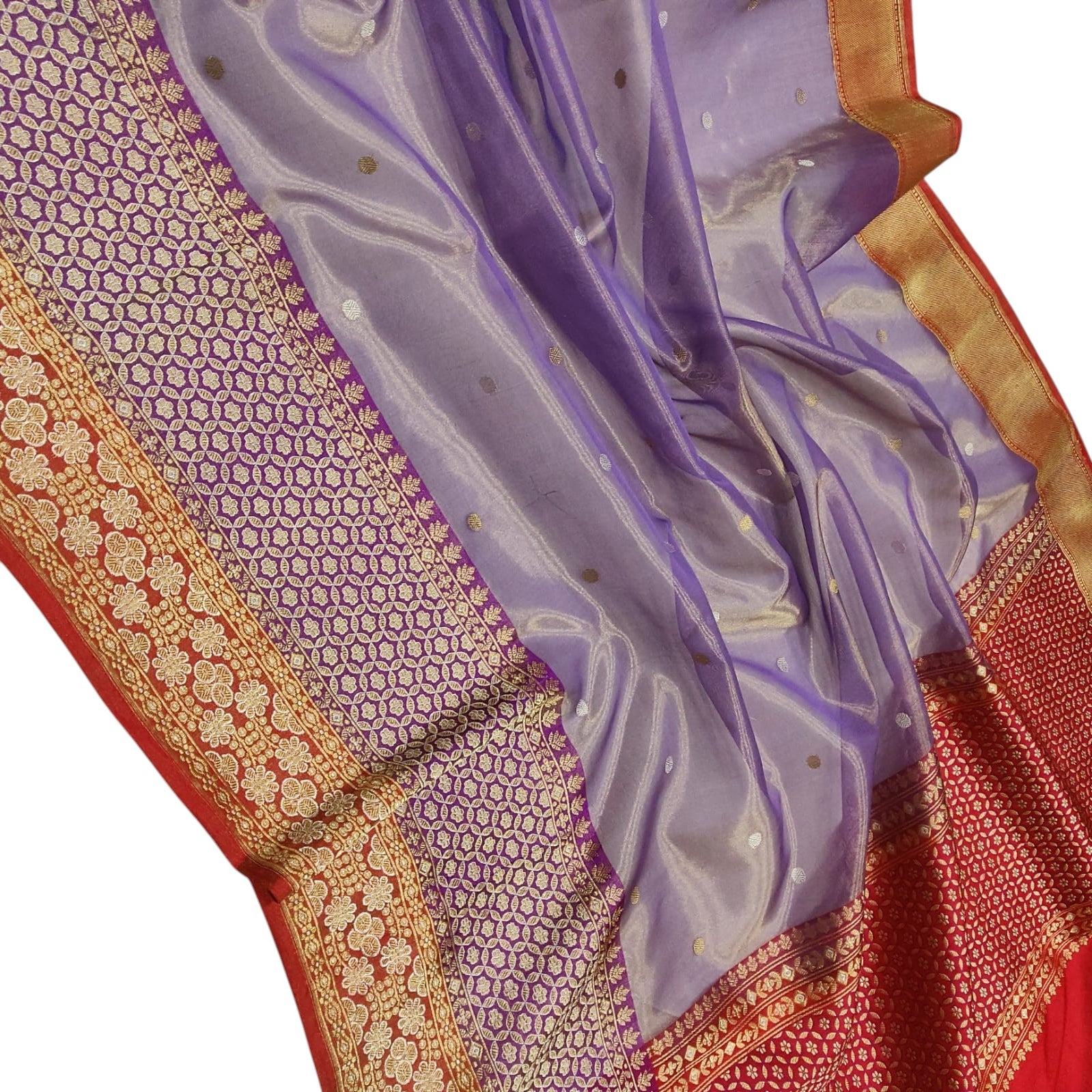 Purple Banarasi Kora Tissue Silk Saree — Meenakari Skirt Border, Festive Elegance