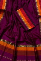 Purple Pure Maheshwari Silk Handloom Suit Set
