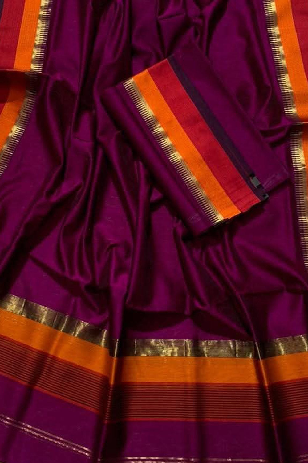 Purple Pure Maheshwari Silk Handloom Suit Set
