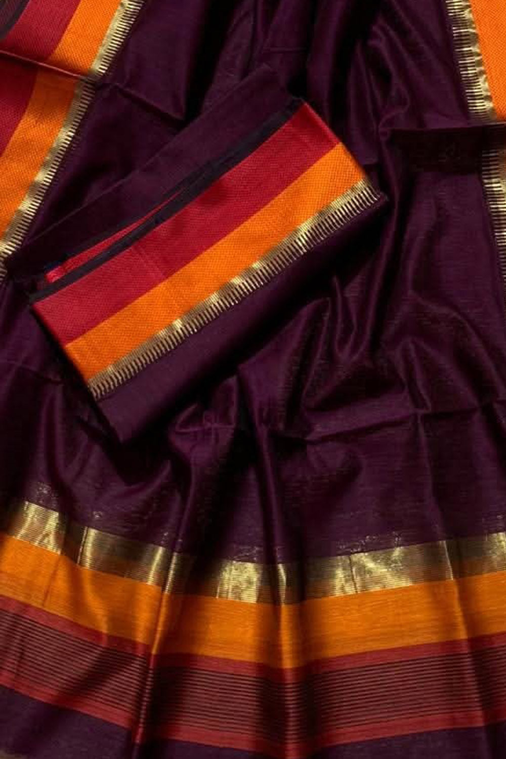 Purple Pure Maheshwari Silk Handloom Suit Set