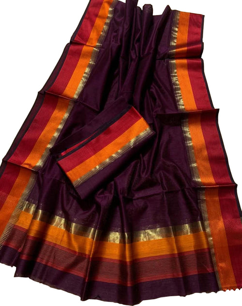 Purple Pure Maheshwari Silk Handloom Suit Set