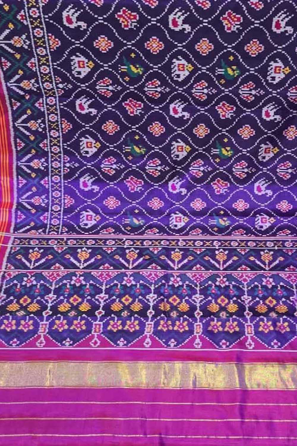 Purple Patan Patola Single Ikat Pure Silk Saree Handloom Celebration
