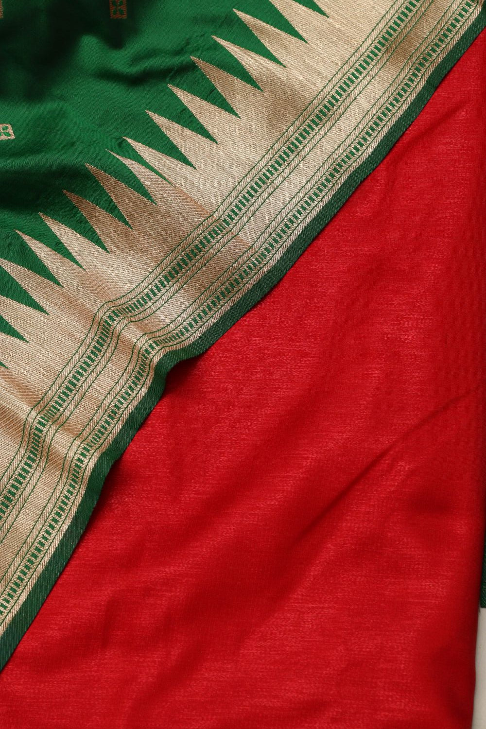 Red satin Silk Banarasi Suit with Paithani Silk Dupatta - Luxurion World
