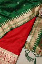 Red satin Silk Banarasi Suit with Paithani Silk Dupatta - Luxurion World