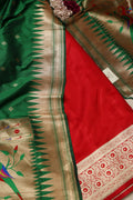 Red satin Silk Banarasi Suit with Paithani Silk Dupatta - Luxurion World