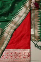 Red satin Silk Banarasi Suit with Paithani Silk Dupatta - Luxurion World