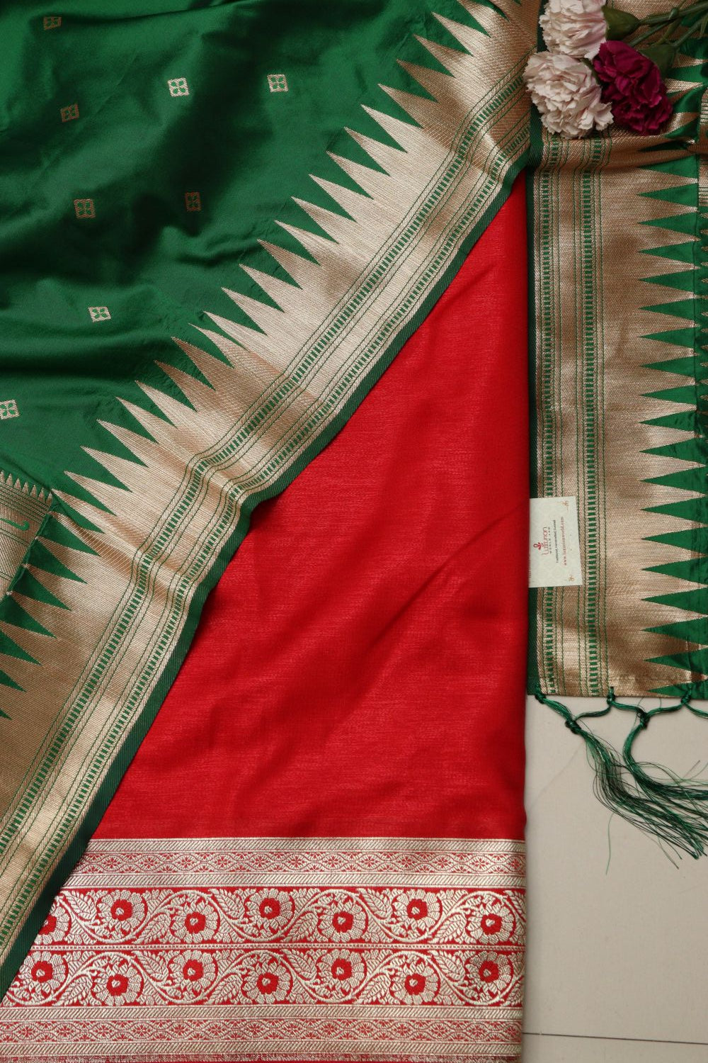 Red satin Silk Banarasi Suit with Paithani Silk Dupatta - Luxurion World