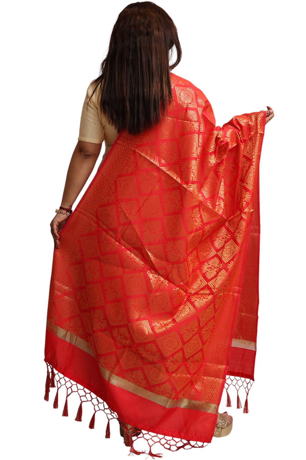 Red Banarasi Silk Dupatta - with a beautifully handcrafted matching tassel - Luxurion World
