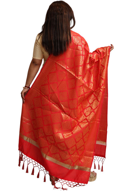Red Banarasi Silk Dupatta - with a beautifully handcrafted matching tassel - Luxurion World