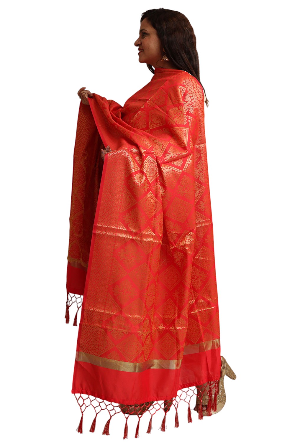 Red Banarasi Silk Dupatta - with a beautifully handcrafted matching tassel - Luxurion World