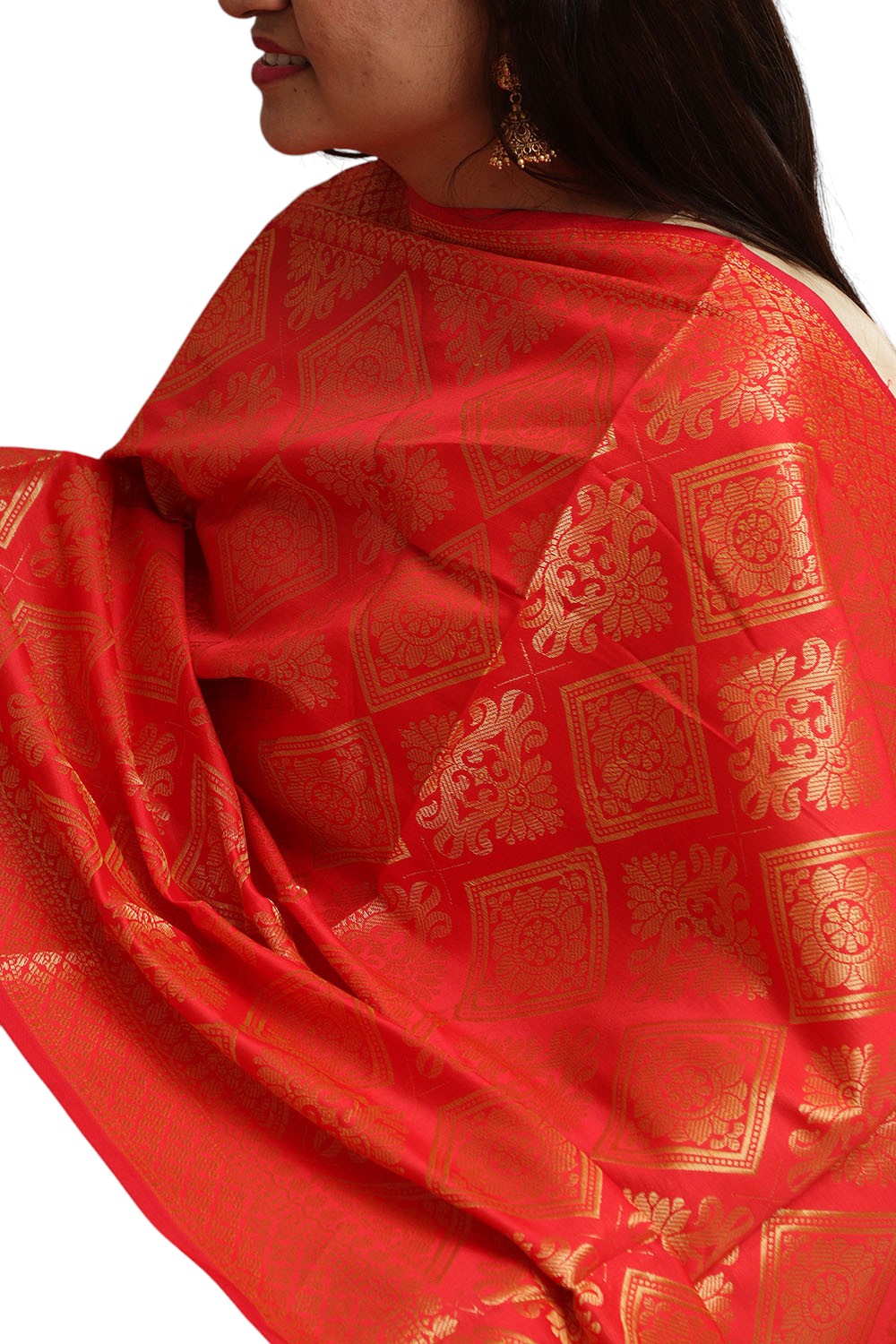 Red Banarasi Silk Dupatta - with a beautifully handcrafted matching tassel - Luxurion World