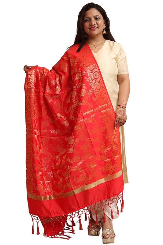 Stunning Red Banarasi Silk Dupatta - with a beautifully handcrafted matching tassel - Luxurion World
