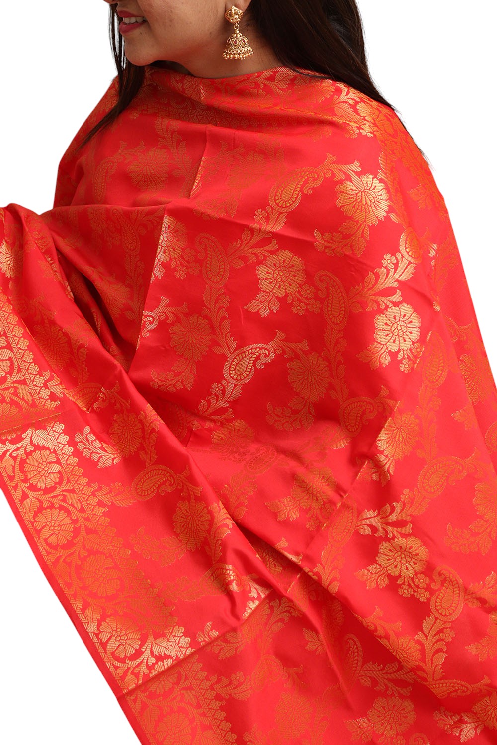 Stunning Red Banarasi Silk Dupatta - with a beautifully handcrafted matching tassel - Luxurion World