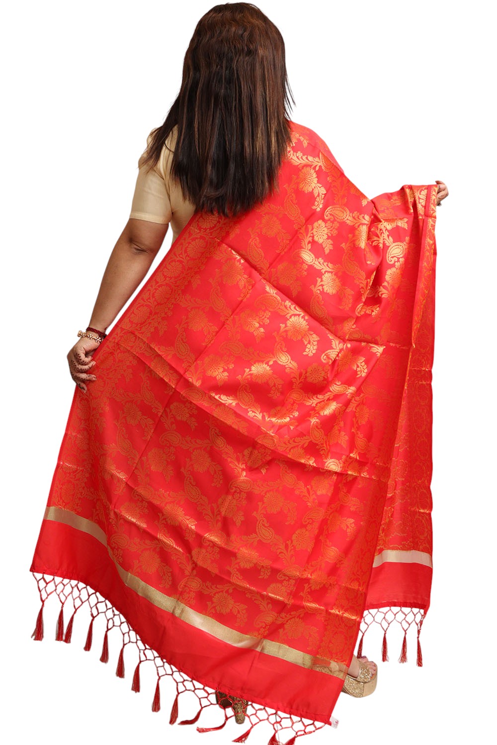 Stunning Red Banarasi Silk Dupatta - with a beautifully handcrafted matching tassel - Luxurion World