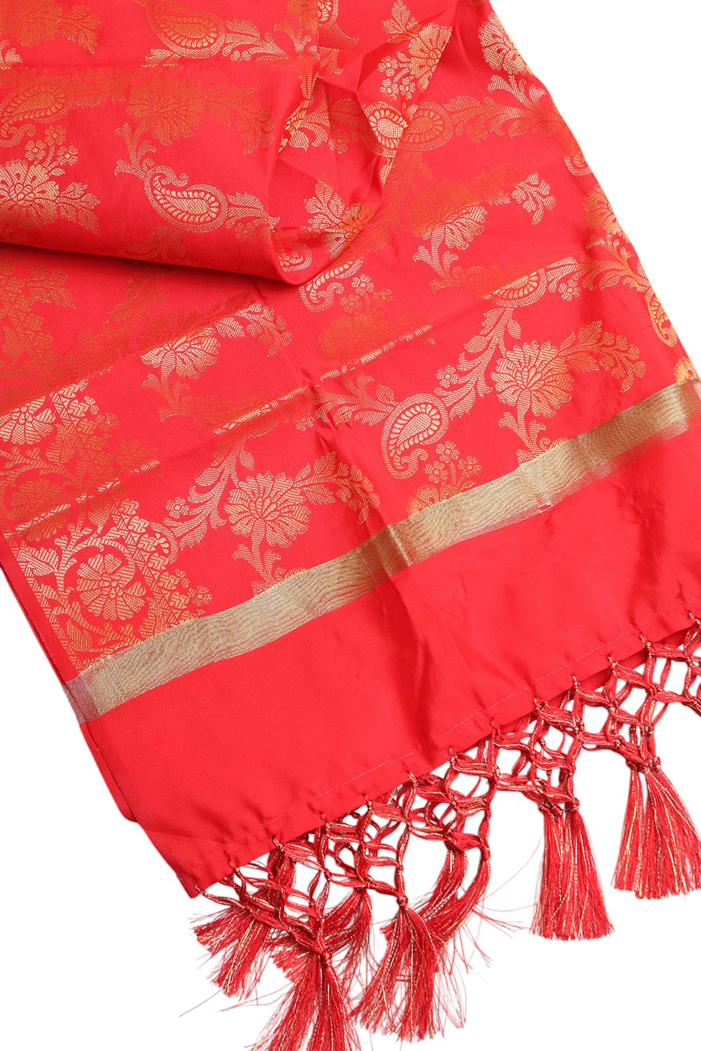 Stunning Red Banarasi Silk Dupatta - with a beautifully handcrafted matching tassel - Luxurion World