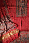 Red Ajrakh Block Printed Modal Silk Unstitched Suit Set