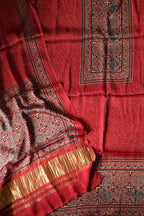 Red Ajrakh Block Printed Modal Silk Unstitched Suit Set